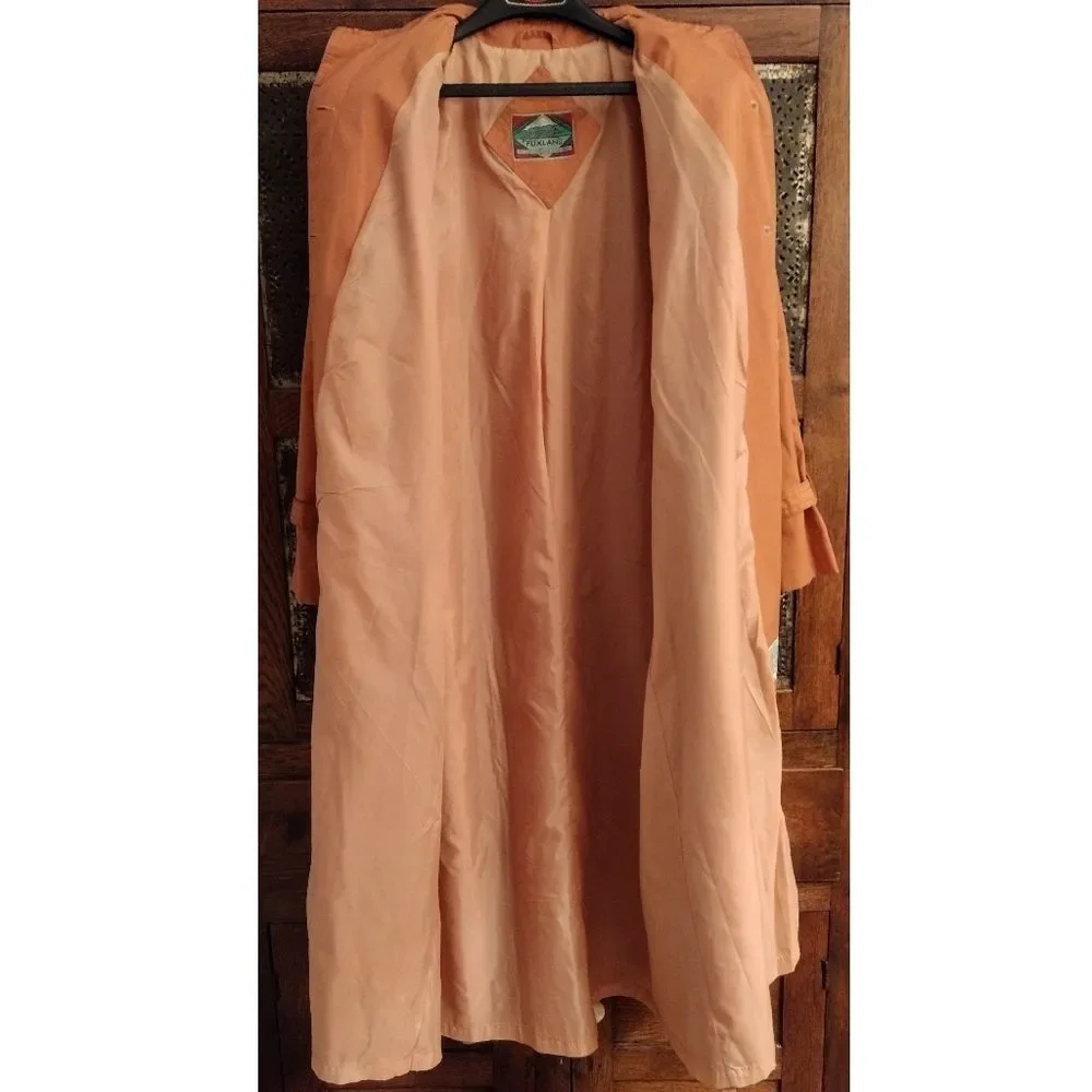 Vintage Foxland by Lanson Trench Raincoat with Waist Belt, Size 8, Light Orange